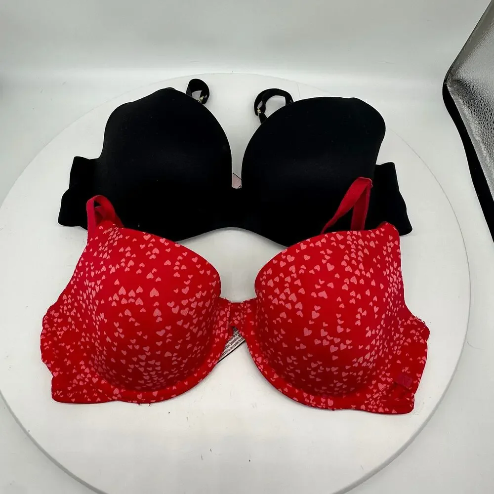 Victoria's Secret Red and Black Lined Demi Bras Size 34C Lot of Two Sexy - Picture 1 of 10
